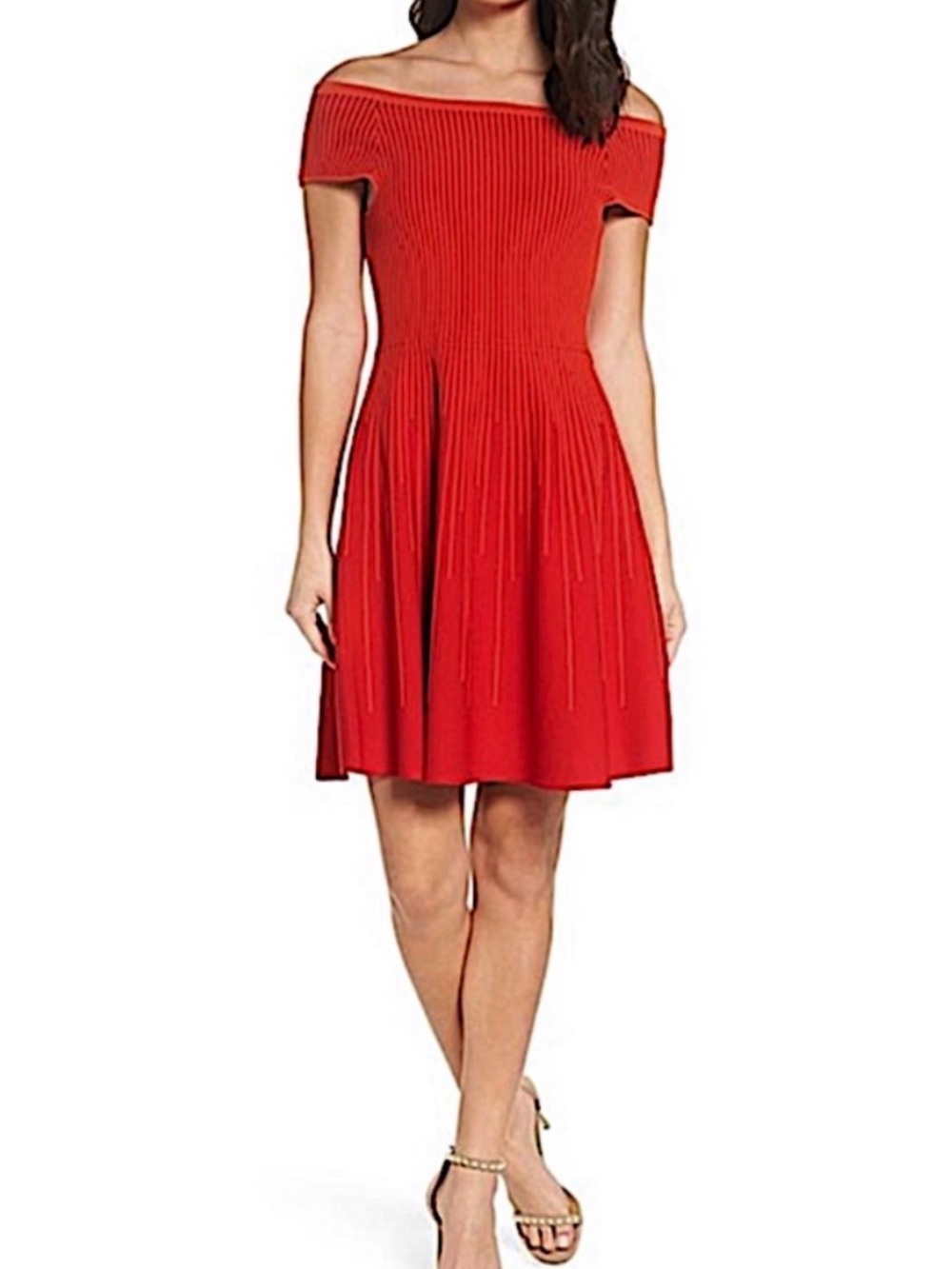 French Connection Olivia off the shoulder A-line crêpe cocktail dress / US 8